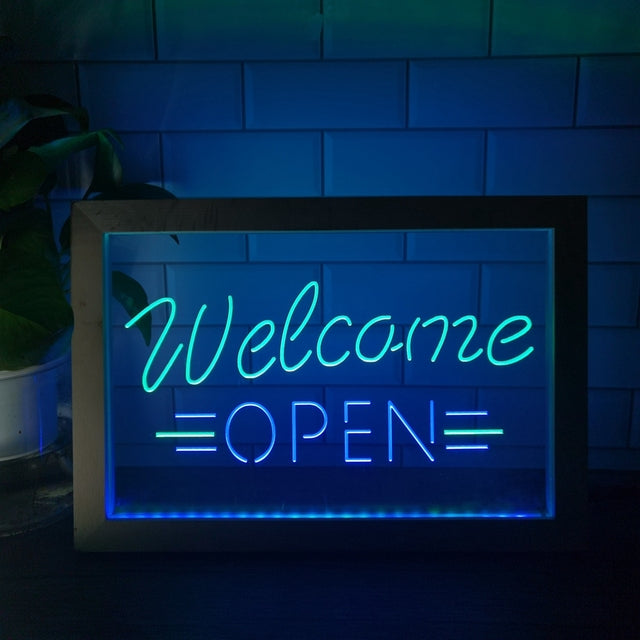 Welcome Open Two Tone Sign - Luxury Framed Edition