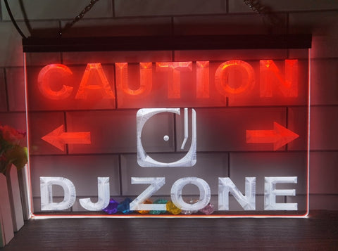Image of Caution DJ Zone Two Tone Illuminated Sign