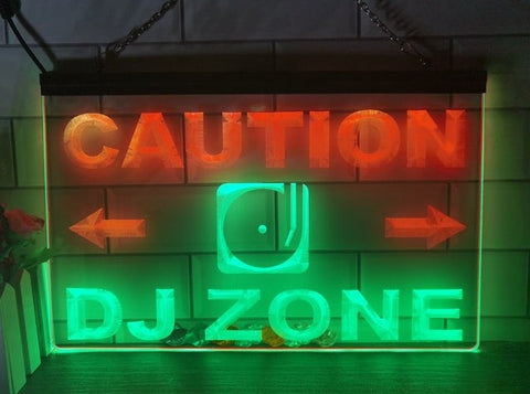Image of Caution DJ Zone Two Tone Illuminated Sign