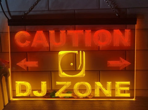 Image of Caution DJ Zone Two Tone Illuminated Sign