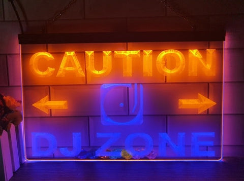 Image of Caution DJ Zone Two Tone Illuminated Sign