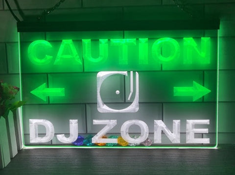 Image of Caution DJ Zone Two Tone Illuminated Sign