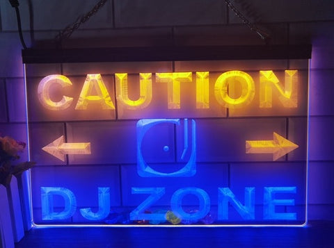 Image of Caution DJ Zone Two Tone Illuminated Sign