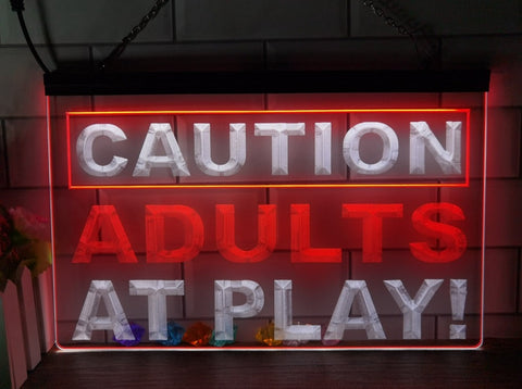 Image of Caution Adults At Play Two Tone Illuminated Sign