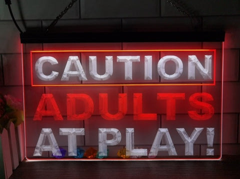 Image of Caution Adults At Play Two Tone Illuminated Sign