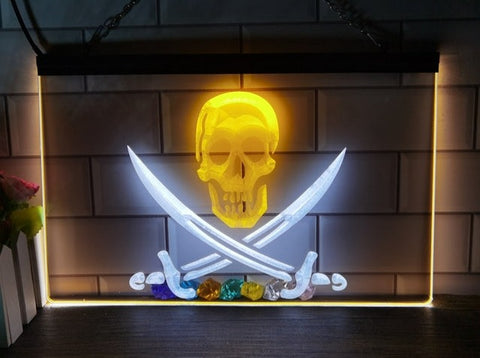 Image of Pirates Skull and Swords Two Tone Illuminated Sign