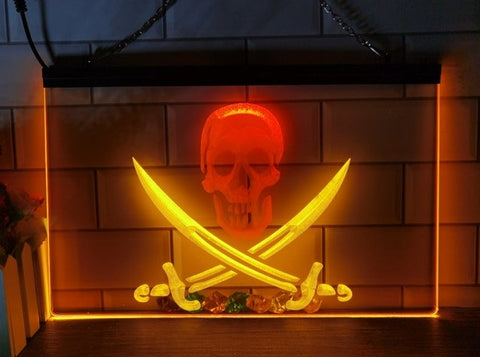 Image of Pirates Skull and Swords Two Tone Illuminated Sign