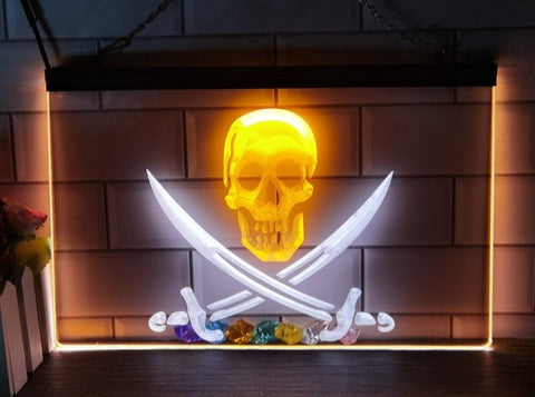 Image of Pirates Skull and Swords Two Tone Illuminated Sign
