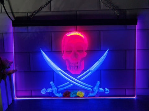 Image of Pirates Skull and Swords Two Tone Illuminated Sign