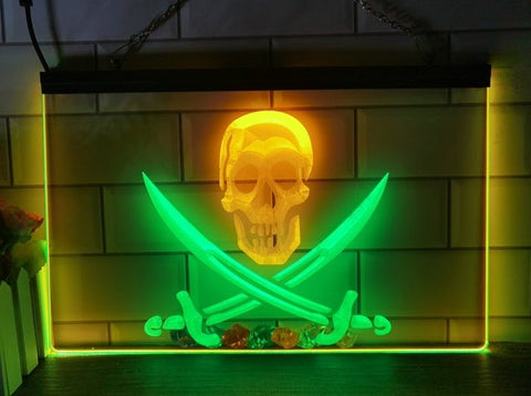 Image of Pirates Skull and Swords Two Tone Illuminated Sign