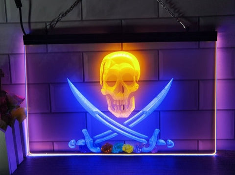 Image of Pirates Skull and Swords Two Tone Illuminated Sign