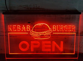 Kebab Burger Fast Food Open Illuminated Sign