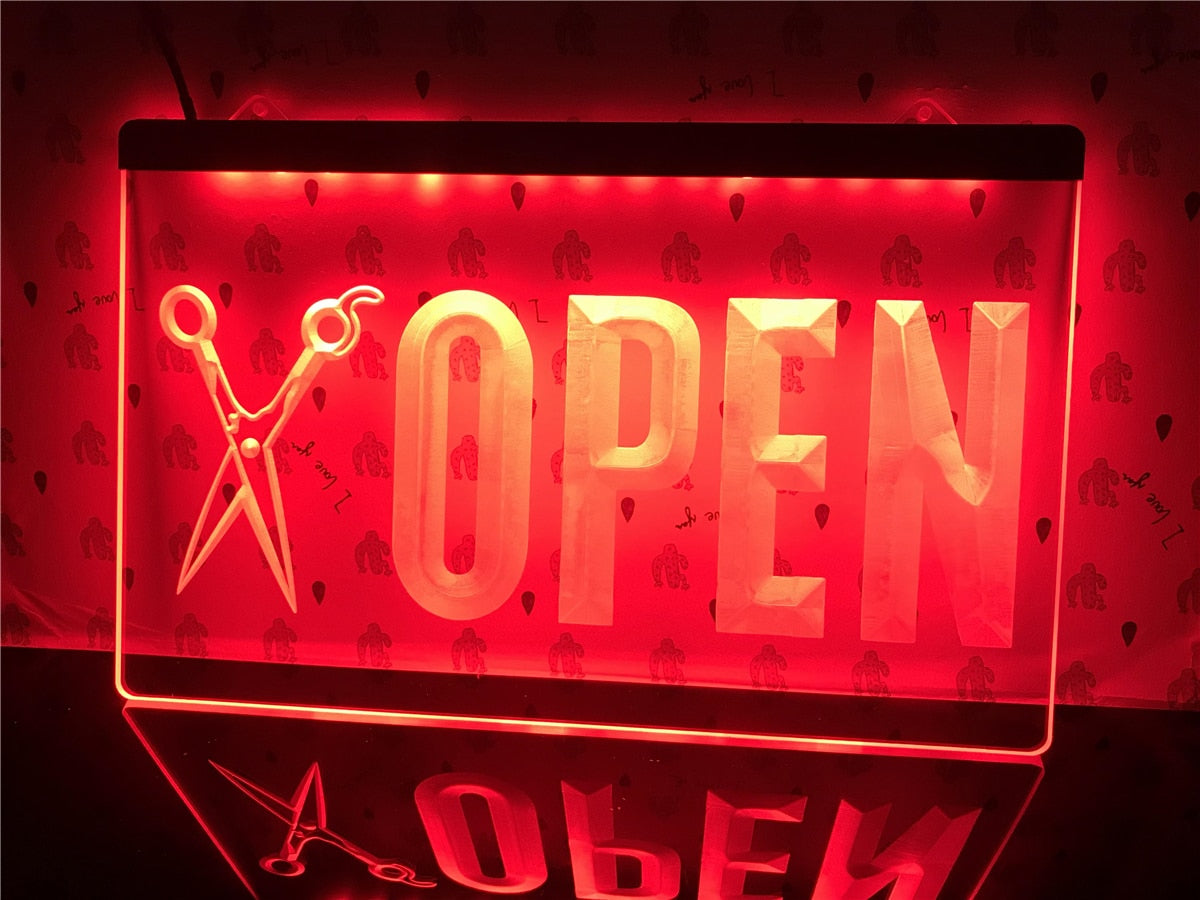Open Barber Shop Illuminated Sign