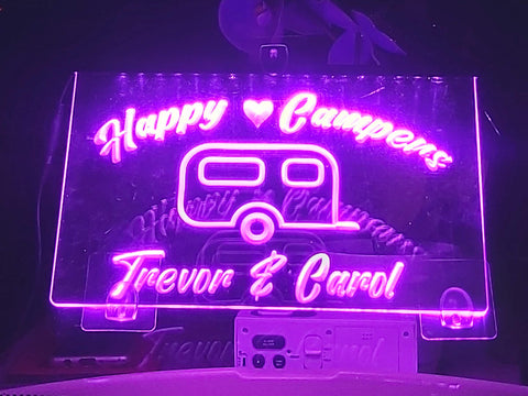 Image of Happy Campers Personalized Illuminated Sign