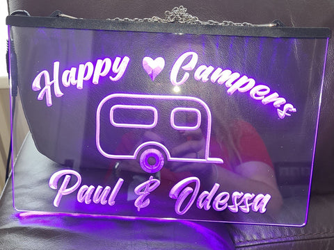 Image of Happy Campers Personalized Illuminated Sign