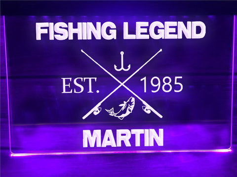 Image of Fishing Legend Personalized Illuminated Sign in violet