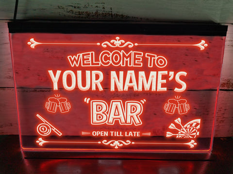 Image of Beer, Pool & Darts Bar Personalized Illuminated Sign
