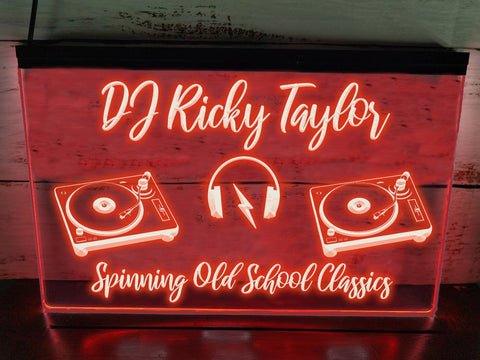 Image of DJ Spinning Your Music Personalized LED neon sign in red