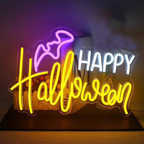 Image of Happy Halloween Bat LED Neon Flex Sign