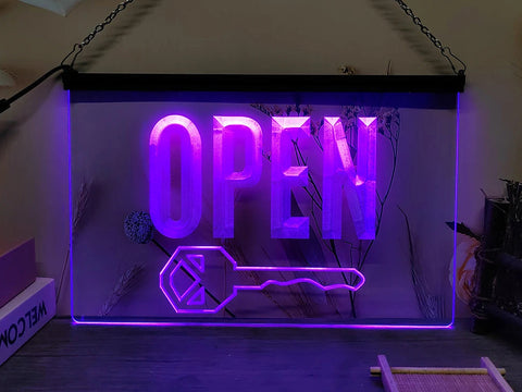 Image of Key Cutting Open LED Neon Illuminated Sign