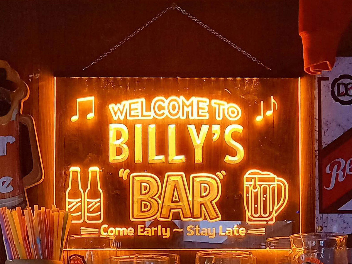 Personalized welcome to my bar LED neon sign in orange