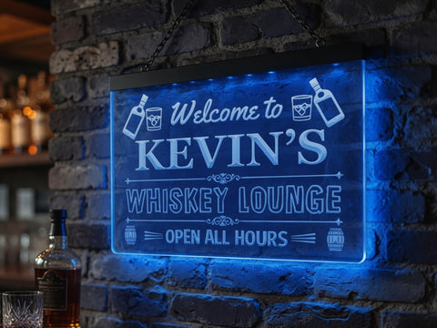 Image of Welcome to My Whiskey Lounge Personalized Illuminated Sign