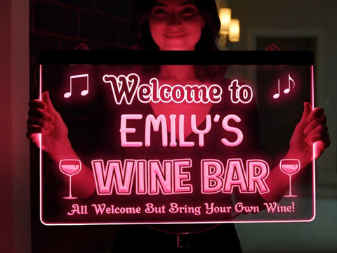 Image of Welcome to My Wine Bar Personalized Illuminated Sign