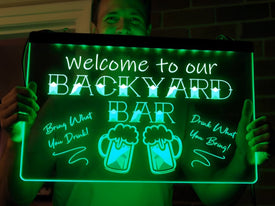 Welcome To Our Backyard Bar Illuminated Sign