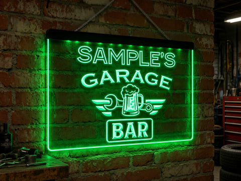 Image of Personalized garage bar LED sign in green