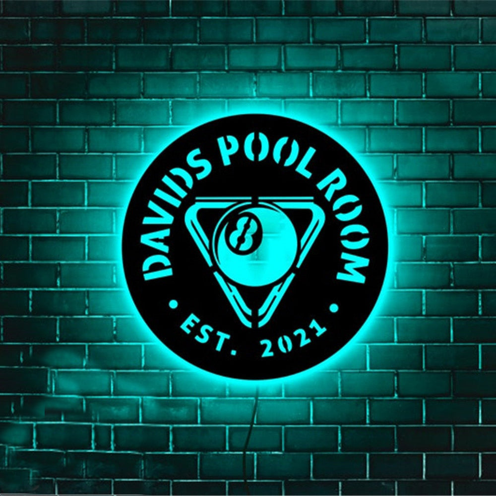 Personalized LED Neon Wooden Pool Room Sign - RGB