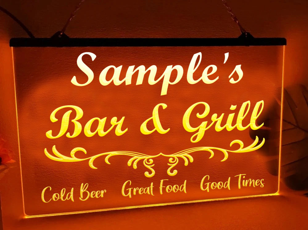 Bar and Grill Personalized LED Neon Sign in Orange