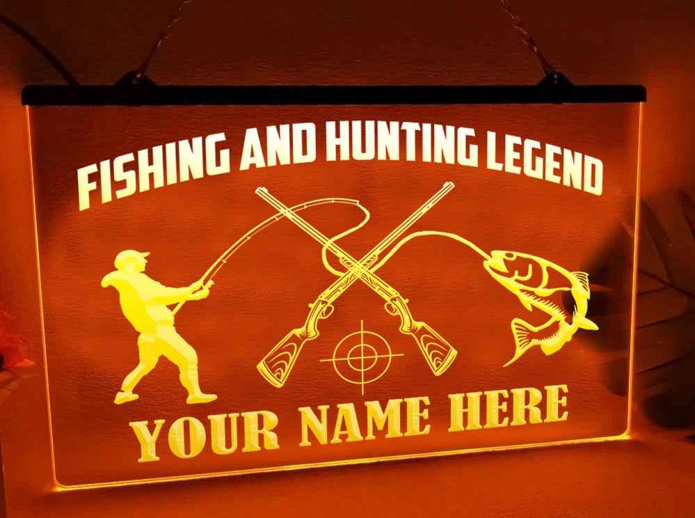 Fishing and Hunting Legend LED Neon Sign in orange
