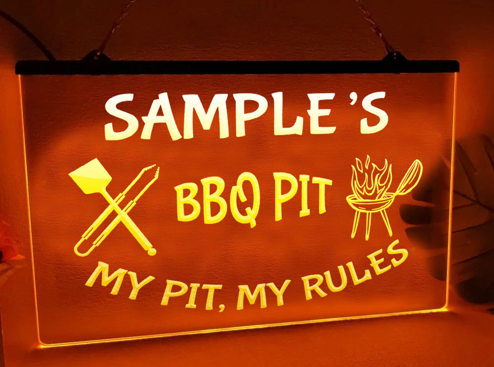 Personalized BBQ pit LED neon sign in orange