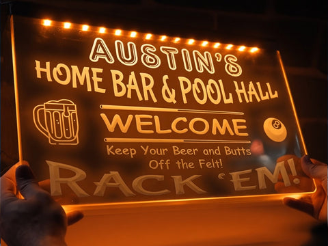 Image of Home Bar and Pool Hall Personalized Illuminated Sign