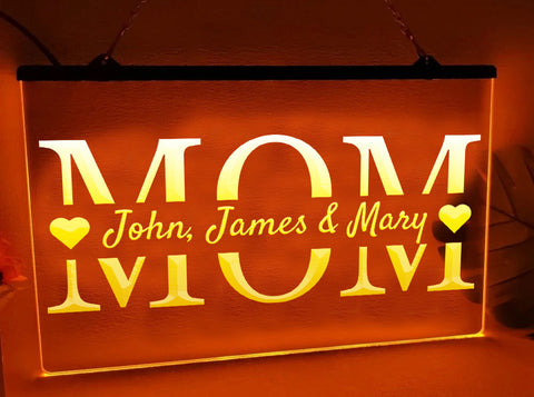 Image of Mom and Kids Personalized LED Neon Illuminated Sign