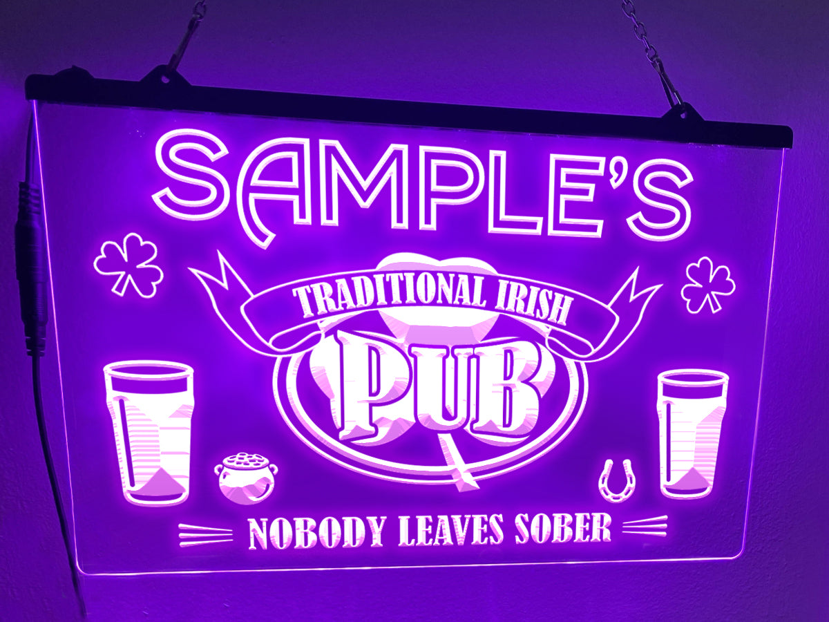 Personalized Irish Pub LED neon sign in purple