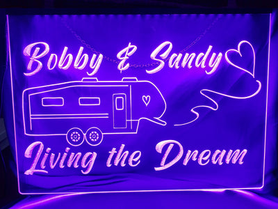 5th Wheel Living the Dream Personalized Illuminated Sign