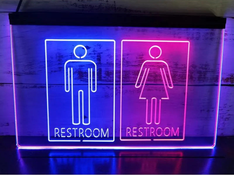 Unisex Men & Women Restrooms Two Tone Illuminated Sign