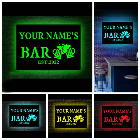 Personalized Wooden LED Neon Bar Sign - RGB