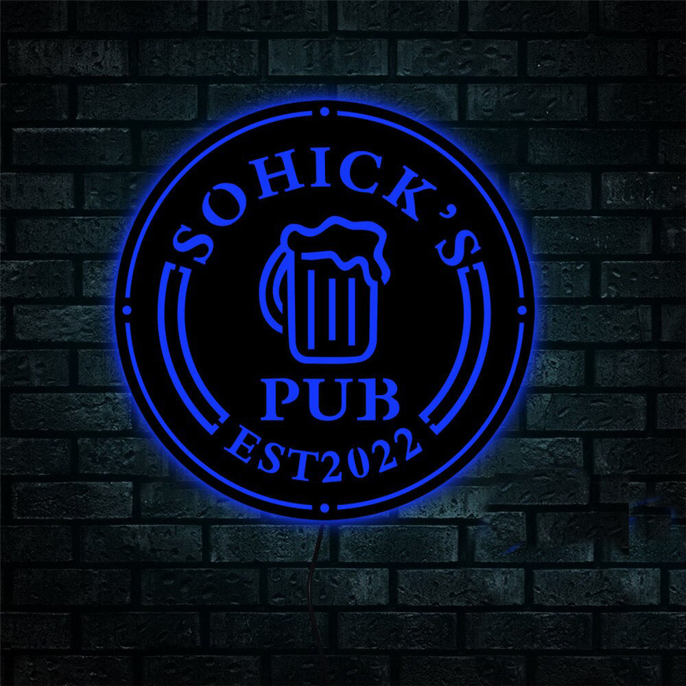 Personalized Wooden LED Neon Pub Sign - RGB