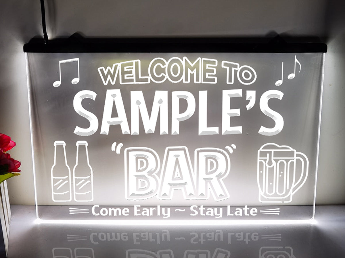 Personalized welcome to my bar LED neon sign in white