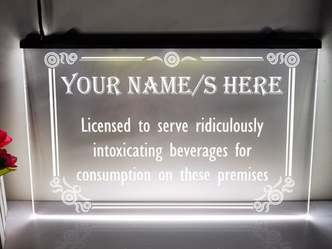 Image of Licensed To Serve Intoxicating Beverages Personalized LED Neon Sign
