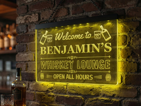 Image of Welcome to My Whiskey Lounge Personalized Illuminated Sign