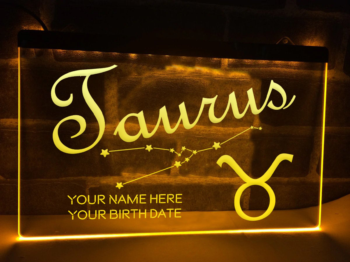 Taurus Astrology Illuminated Sign in yellow