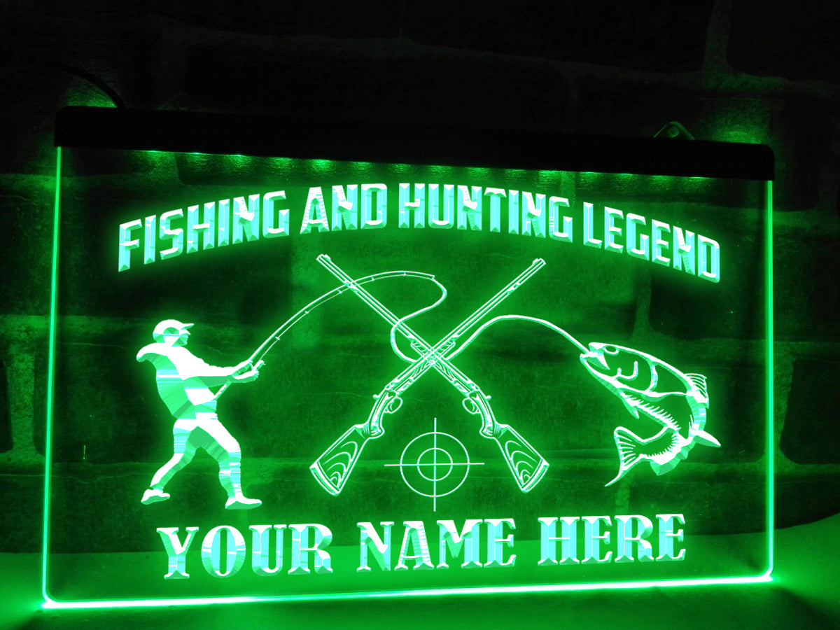 Fishing and Hunting Legend LED Neon Sign in Green
