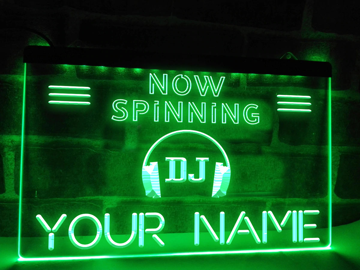 Personalized DJ Spinning LED neon sign in green