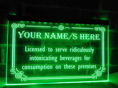 Licensed To Serve Intoxicating Beverages Personalized LED Neon Sign