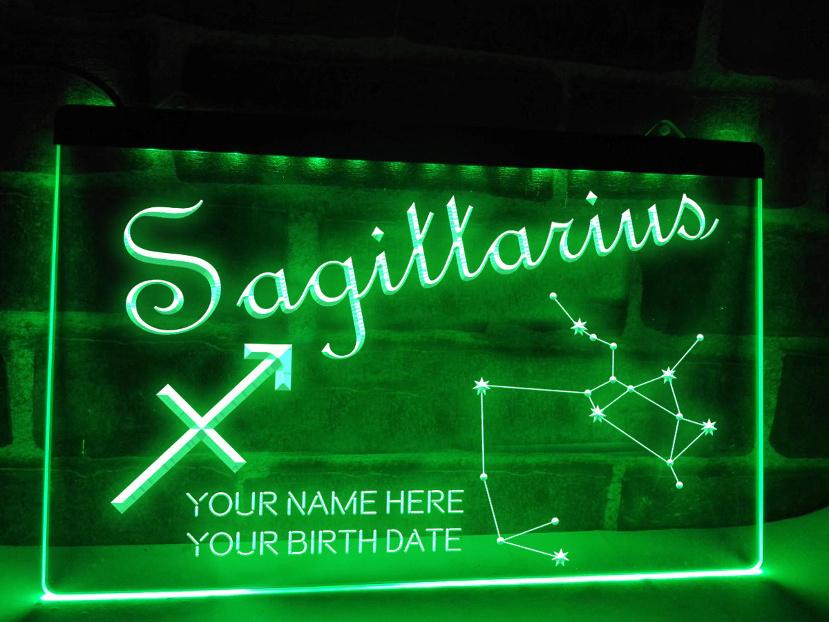 Sagittarius Astrology Illuminated Sign in green