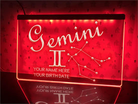 Gemini Astrology Illuminated Sign in red