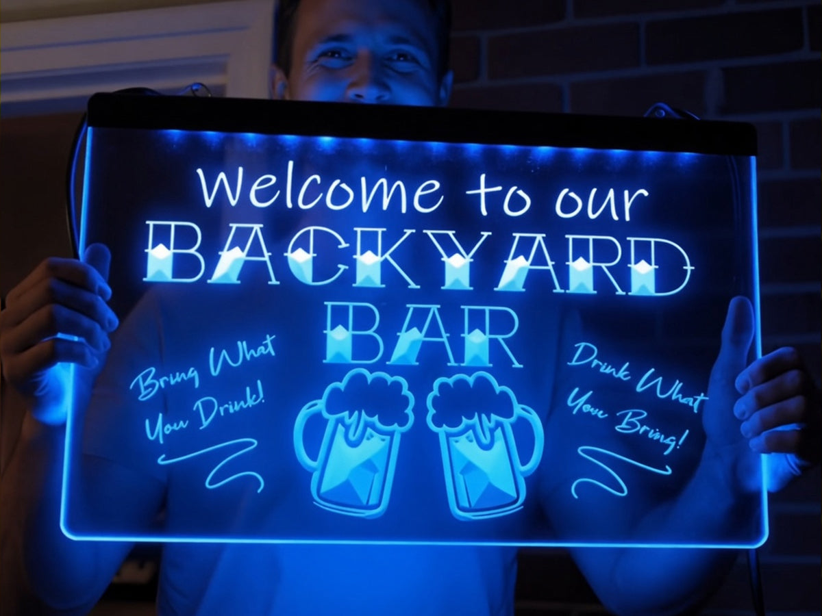 Welcome To Our Backyard Bar Illuminated Sign